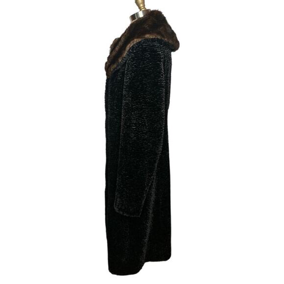 Jones New York Black Faux Lamb Fur Brown Faux Fur Collar Coat Jacket Size L - Picture 2 of 7